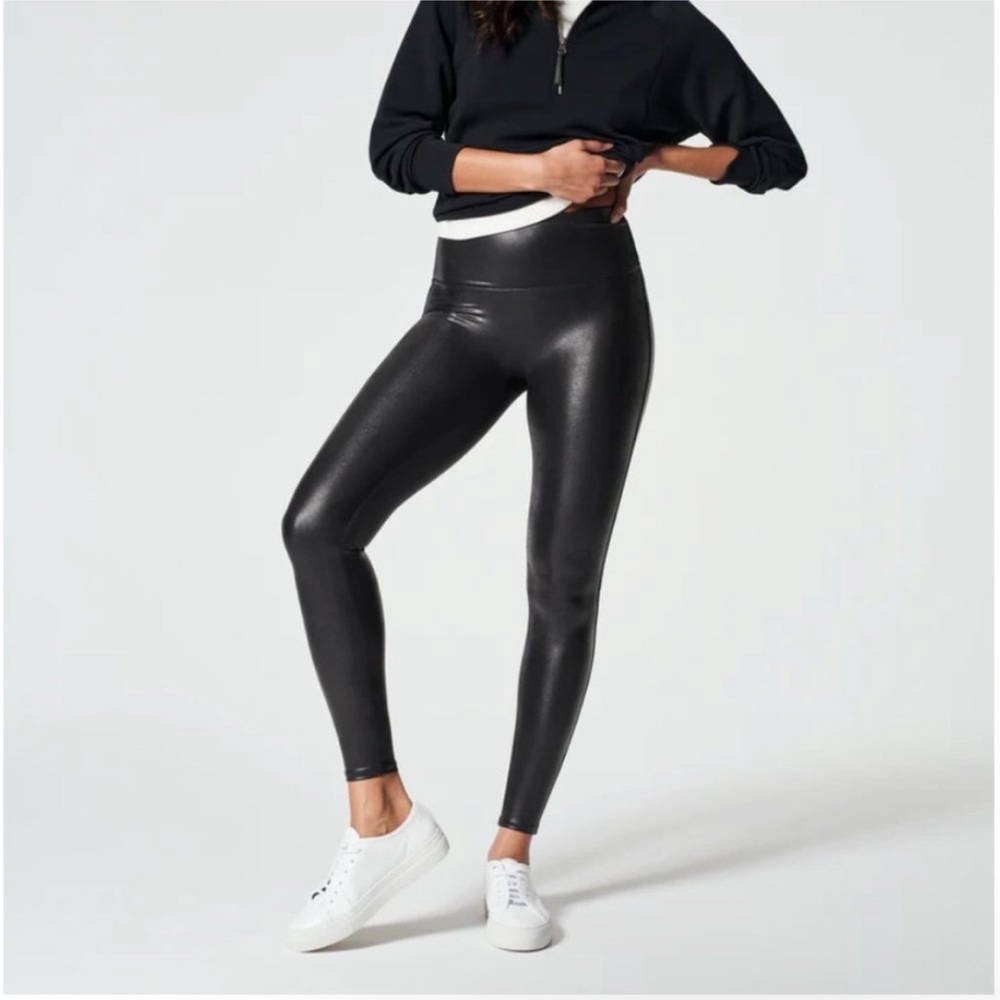Spanx Black Faux Leather Leggings Full Length Size Medium